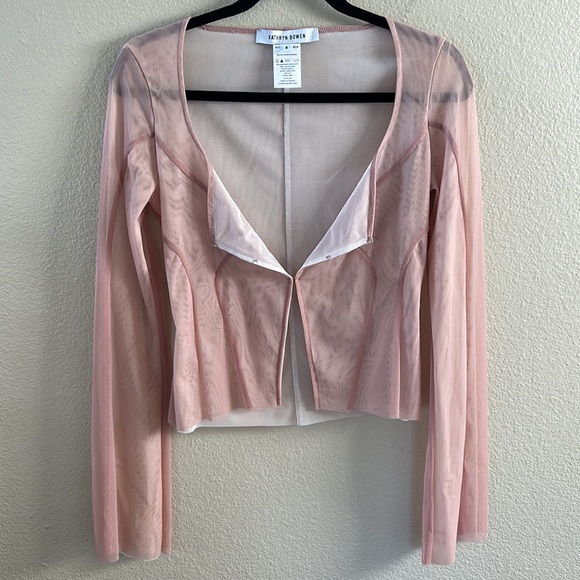 Kathryn Bowen Pulling Seamed Mesh Cardigan in Dusty Rose/Off White Size 6 - Picture 12 of 16